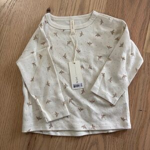 Quincy Mae Cream Long Sleeve Bird Top 12-18M NWT
